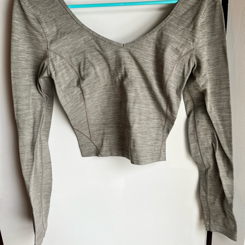 Lululemon Align Long-Sleeve V-Neck Crop Top in Heather Olive Green